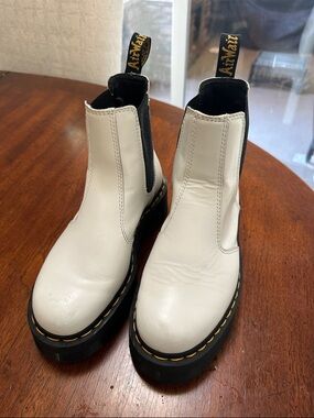 Dr. Martens AirWair white platform leather ankle boots